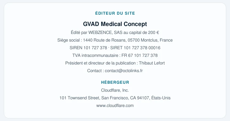 Coordonnées légales de l&rsquo;éditeur et de l&rsquo;hébergeur du site